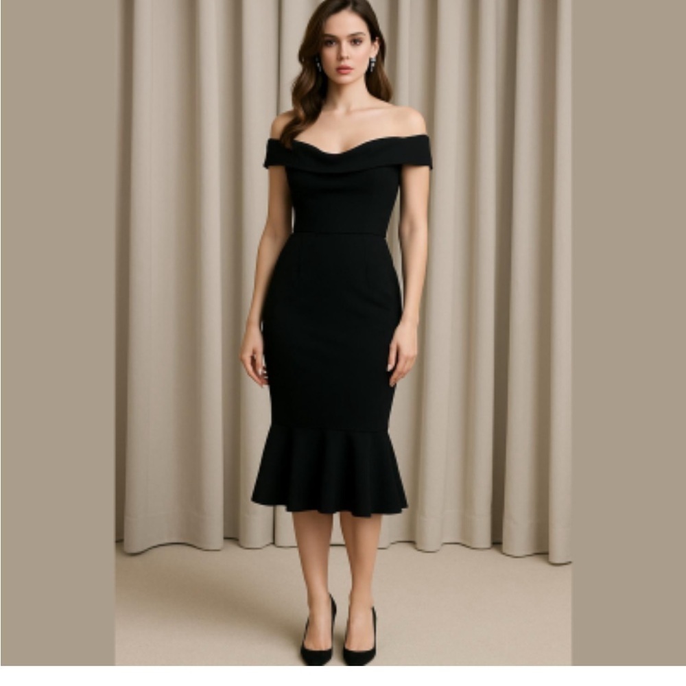 ($300) Chelsea Black Formal Dress - Off The Shoulder Dress-  PTP 14